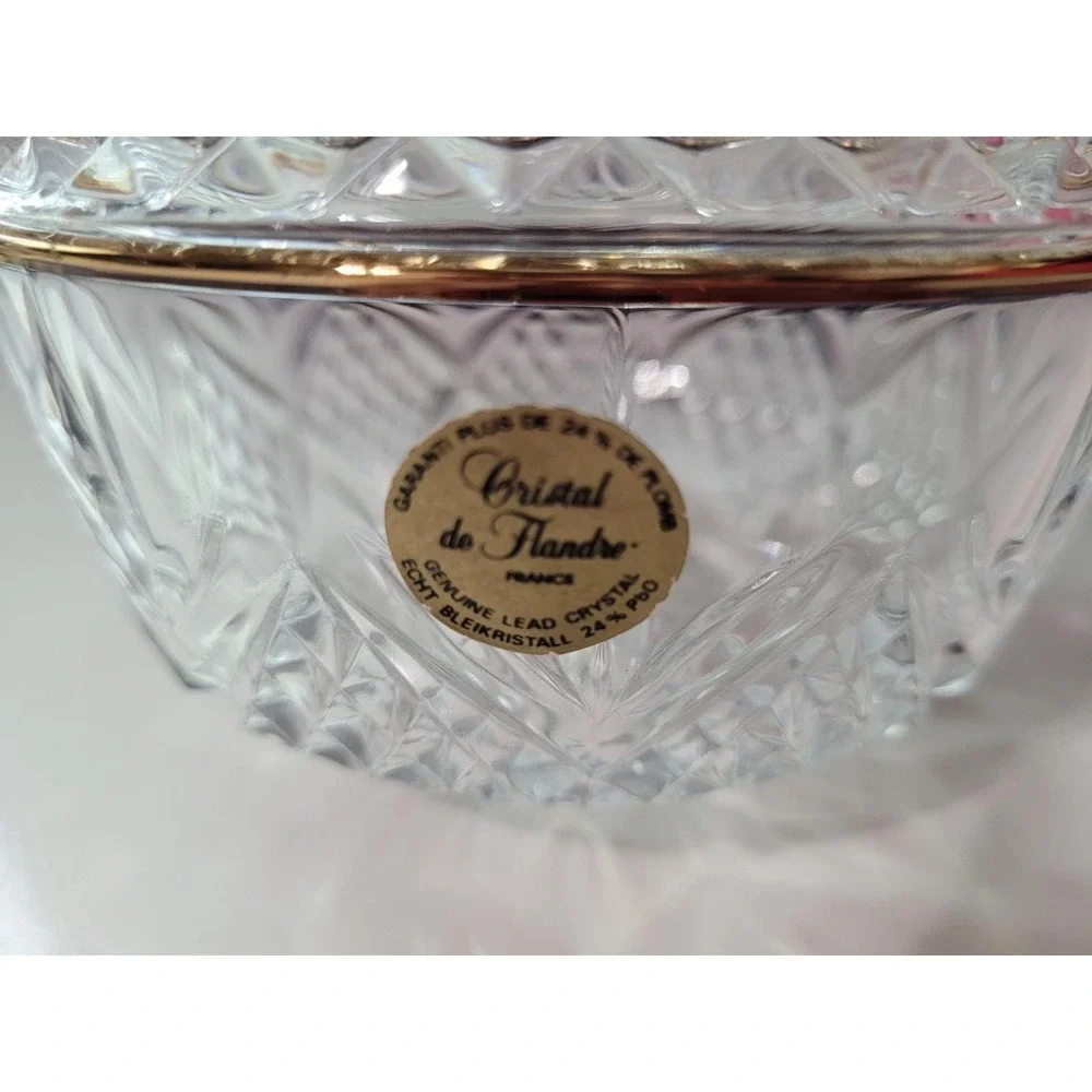 CRISTAL DE FLANDRE Liddedd Candy Dish 24% genuine lead crystal with gold trim